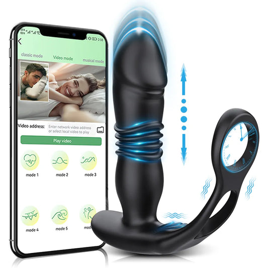 Masajeador de próstata telescópico con Control por aplicación para hombres, Juguetes sexuales, vibrador Anal, tapón Anal, culo, consolador Anal, tapón de botón con Bluetooth, 9 modos
